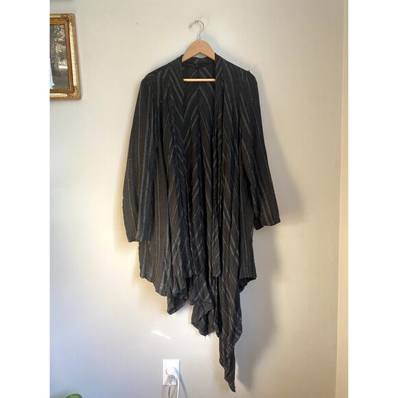 Skullz London Striped Cotton Black Asymmetrical Drape Duster Cardigan Whimsygoth - Picture 2 of 7